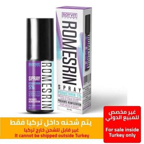 ROMESRIN Lice Spray: Powerful 5% Permethrin Treatment for Lice and Scabies, Safe for All Ages Including Pregnant Women, 50 ml ROMESRIN Lice Spray: Powerful 5% Permethrin Treatment for Lice and Scabies, Safe for All Ages Including Pregnant Women, 50 ml