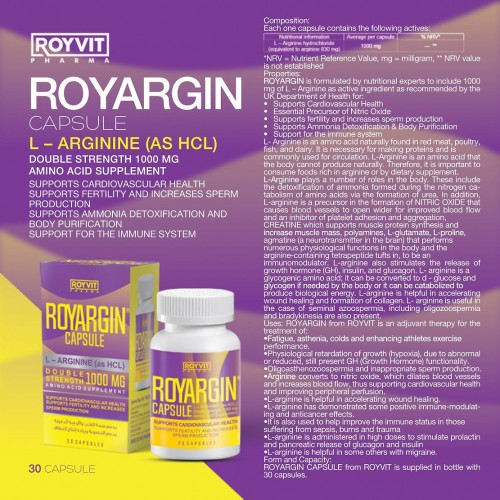 RoyArgin Fertility Support Capsules: Enhance Fertility, Sperm Production, 30 Capsules RoyArgin Fertility Support Capsules: Enhance Fertility, Sperm Production, 30 Capsules