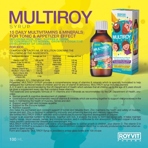 MultiRoy Daily Multivitamin Syrup for Kids, Boosts Growtha and Cognitive Development, 100 ml MultiRoy Daily Multivitamin Syrup for Kids, Boosts Growtha and Cognitive Development, 100 ml
