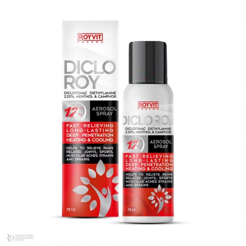 DICLOROY Pain Relief Spray: Rapid Muscle and Joint Pain Relief with Menthol and Camphor, 12-Hour Formula, 75 ml DICLOROY Pain Relief Spray: Rapid Muscle and Joint Pain Relief with Menthol and Camphor, 12-Hour Formula, 75 ml