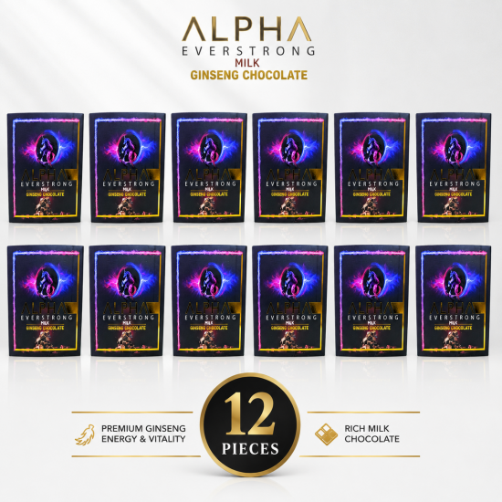 شوكولاتة Alpha Everstrong Milk Ginseng Chocolate Plus، دعم الطاقة والحيوية والأداء الحميم للرجال والنساء، عرض خاص بشحن مجاني، 12 × 25 غ، 300 غ من الشوكولاتة التركية