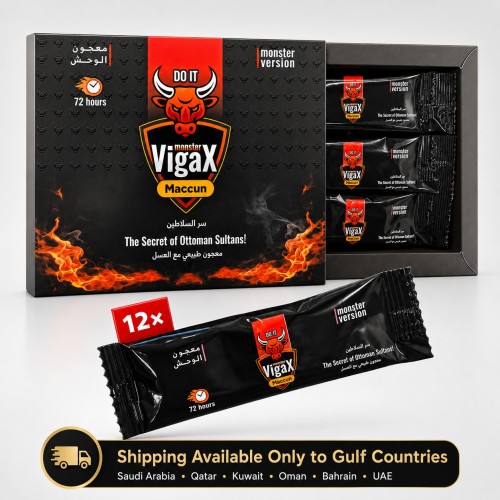 The Monster VigaX Maccun Sachets, Erection & Libido Support, Longer Intercourse Time, Practical 12-Sachet Edition