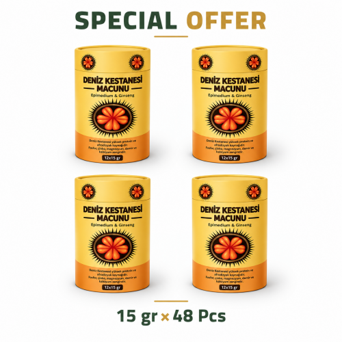 Sea Urchin, Epimedium & Ginseng Paste, Men's Libido, Stamina & Performance Support, 4 Boxes × 12 Sachets × 15g (48 Sachets, 720g) – FREE SHIPPING