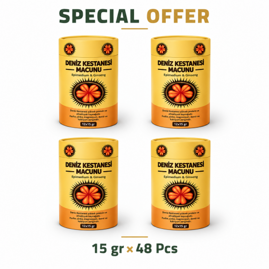 Sea Urchin, Epimedium & Ginseng Paste, Men's Libido, Stamina & Performance Support, 4 Boxes × 12 Sachets × 15g (48 Sachets, 720g) – FREE SHIPPING