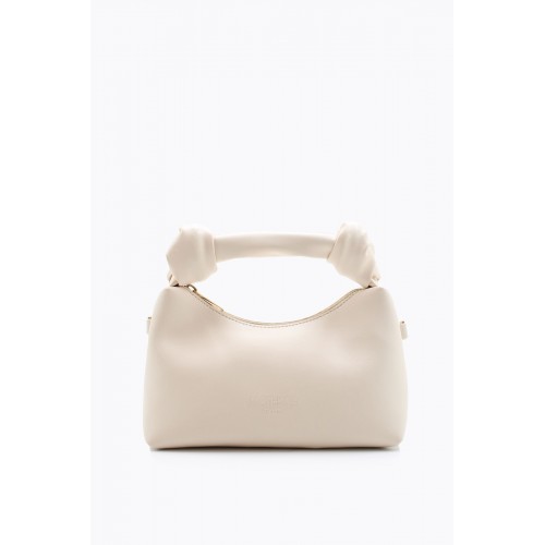 Women's Leather Shoulder Bag with Knot Detail, Stylish, Trendy and Elegant Handbag for Versatile Use, Cream Color