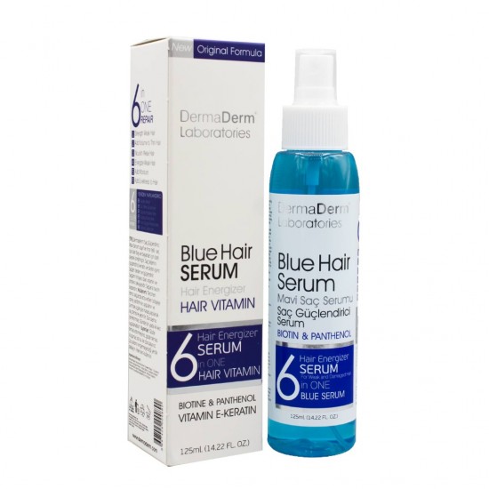 Dermaderm Hair Strengthening Blue Serum, Biotin, Panthenol, Vitamin E-Keratin, Hair Energizer, Blueberry Extract, 125 ml, 14.22 fl.oz
