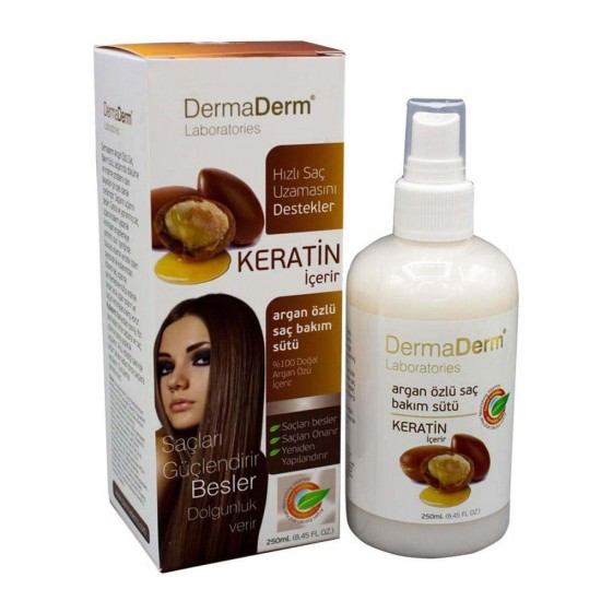 Dermaderm Milk with Argan and Keratin Extracts for Hair Care, Prevents Hair Loss and Helps Its Rapid Growth, 250 ml