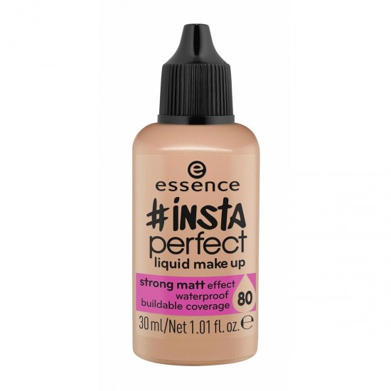 ESSENCE #insta Perfect Liquid Make Up, Liquid Foundation, Strong Matte Effect Waterproof Buildable Coverage Hot Chocolate 80, 30ml 1.01fl.oz