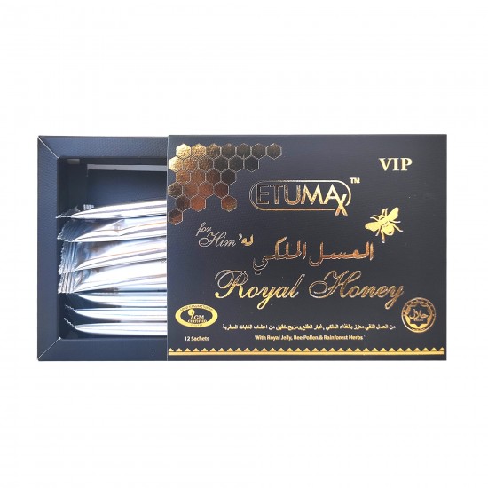 Etumax VIP, Malaysian Royal Honey, with Royal Jelly, Maca, Ginseng and Larva Powder, 12 Sachets x 18 g, 216 g