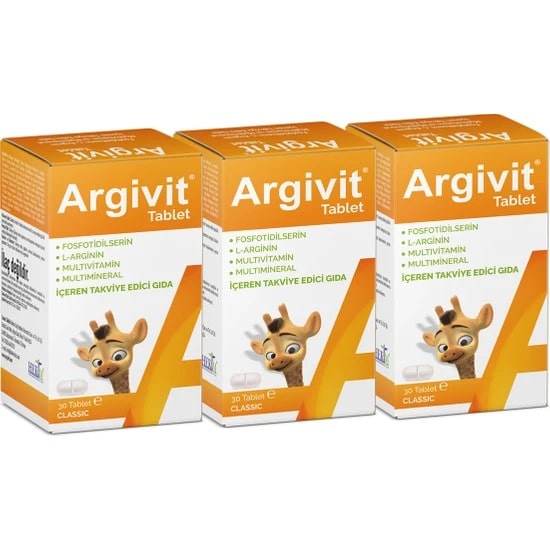  Argivit Classic Tablets Set, Nutritional Supplement for Focus, Immune & Growth Support for Children & Adults, 3 pieces x 30 Tablets