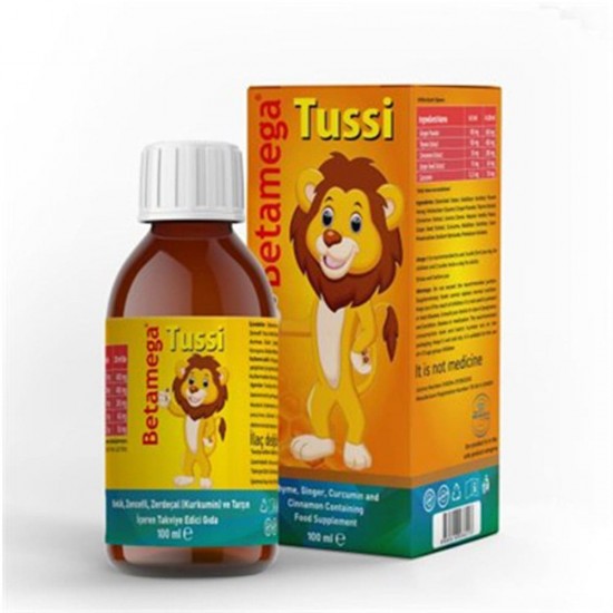 Betamega Tussi Syrup For Children, A Nutritional Supplement, Anti Cough, Decongestant and Expectorant, Thyme, Ginger, Turmeric and Cinnamon, 100 ml