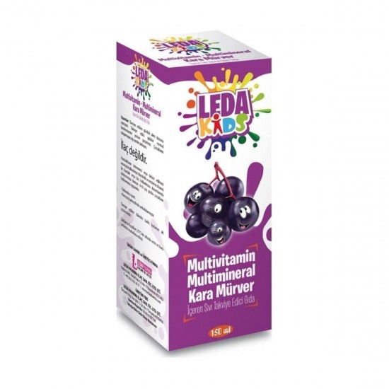 LedaPharma Turkish Black Elderberry Syrup for Kids, Supported by Zinc and Beta Glucan Vitamin C, 125 ml