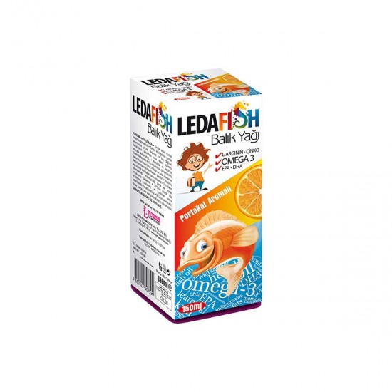 Ledafish شراب زيت السمك بنكهة البرتقال للأطفال, أوميغا 3, داعم للنمو والمناعة, مقوي عام, 150 مل