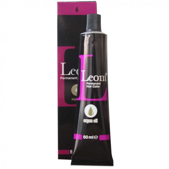 Leoni Permanent Hair Color Cream with Argan Oil Turkish Hair Dye 6 Dark Blonde, 6N 60 Ml	