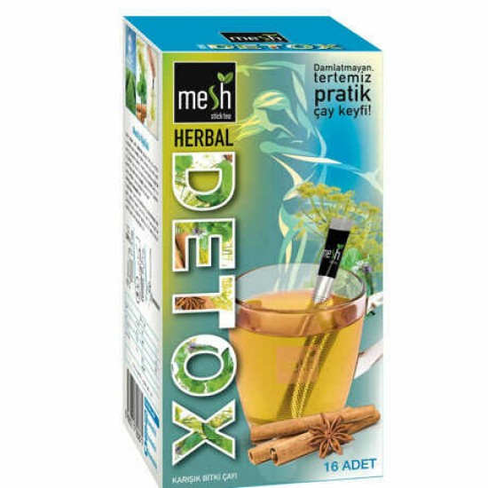 MESH Stick Detox Herbal Tea, Herbal Detox Tea in Sticks, Innovative Infuser Sticks, No Artificial Colors No Flavors, 1 Pack of 16 Sticks, 32g