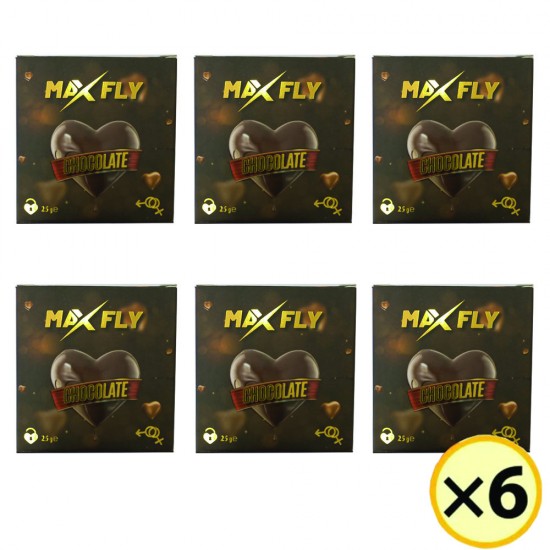 Max Fly Chocolate Plus, Natural Aphrodisiac Chocolate for Enhanced Sexual Desire and Performance, 6 × 25 g 