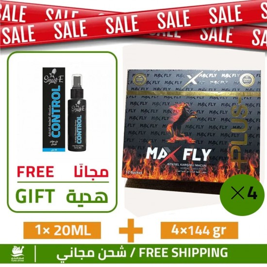 Buy 4 of Turkish Max Fly Plus Paste12 sachets*12g, and Get a gift of Smart-E Control Spray to Delay Ejaculation, 20 ml