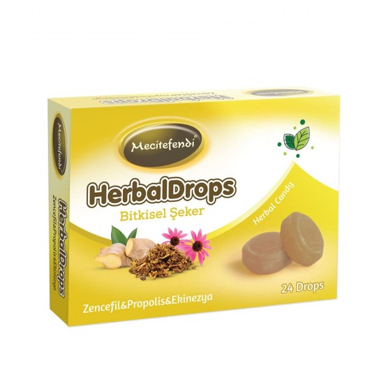 هيربال دروبس Herbal Dorps, سكر عشبي يعزز المناعة مع الزنجبيل والبروبوليس والإكنيشيا - 24 قطعة مملوءة بفيتامين C  