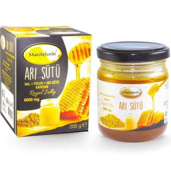 Royal Jelly Paste, 8000 MG Royal Jelly in Raw Turkish Honey, Pollen, Mecitefendi, 200 gr