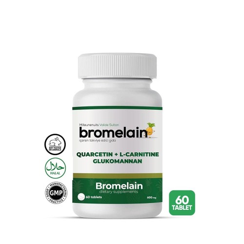 Bromelain Tablets 600mg, Enzyme with Quercetin, Glucomannan & L-Carnitine for Digestion, Inflammation, Fat Burn & Energy, 60 Tablets Bromelain Tablets 600mg, Enzyme with Quercetin, Glucomannan & L-Carnitine for Digestion, Inflammation, Fat Burn & Energy, 60 Tablets
