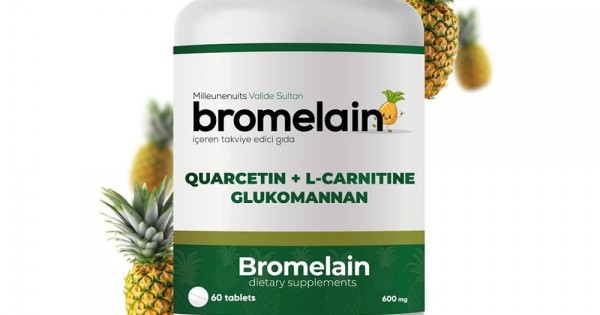 TurkAttar, Bromelain Tablets 600mg, Enzyme with Quercetin, Glucomannan & L- Carnitine for Digestion, Inflammation, Fat Burn & Energy, 60 Tablets