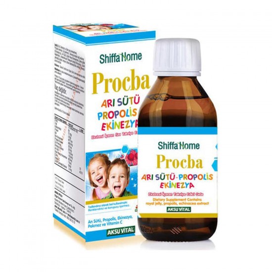 شراب Procba, شراب بروکبا الصيغة المطورة  لتقوية مناعة الأطفال, خلاصة الغذاء الملكي,  البروبوليس, الإكنيشيا, مدعم بفيتامين ج, 100 مل  