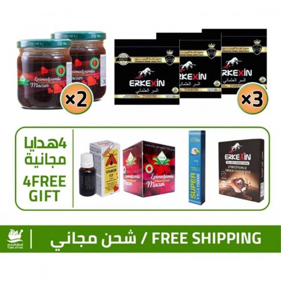 Sultan Set, Themra Epimedium Macun, Erkekisn Sticks, 4 Free gifts Super Viga 150000 Cream + Spanish Fly Drops + Erkeksin Chocolate + Epimedium Honey 