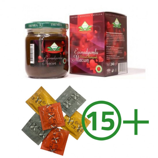 Epimedium Honey, Epimedium Macun, 240 gr + 15 UK Kitemark label Safex Condoms