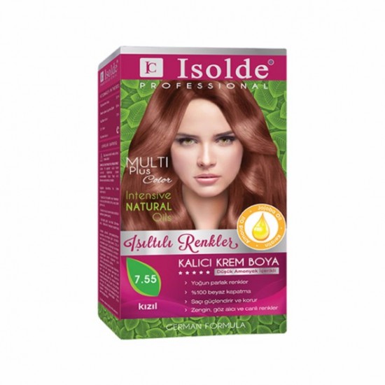Isolde Multi Plus, Turkish Permanent Herbal Haircolor Cream,7.55 Medium Blonde Deep Red,135 ml