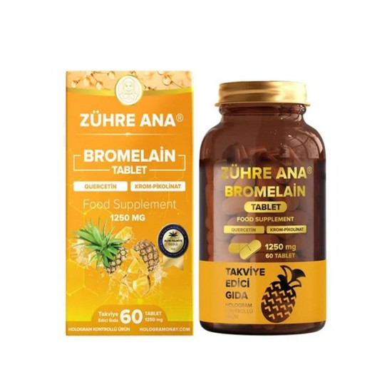 ZÜHRE ANA Bromelain Tablets, Quercetin, Vitamin C & Chromium, Supports Metabolism, Detoxifies and Anti-Inflammatory, 1250 mg, 60 Tablets ZÜHRE ANA Bromelain Tablets, Quercetin, Vitamin C & Chromium, Supports Metabolism, Detoxifies and Anti-Inflammatory, 1250 mg, 60 Tablets