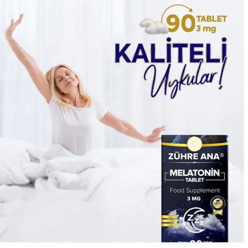 ZÜHRE ANA Melatonin 3 mg Tablets - Natural Sleep Aid for Insomnia Relief, Non-Habit Forming, 90 Tablets ZÜHRE ANA Melatonin 3 mg Tablets - Natural Sleep Aid for Insomnia Relief, Non-Habit Forming, 90 Tablets