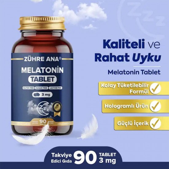 ZÜHRE ANA Melatonin 3 mg Tablets - Natural Sleep Aid for Insomnia Relief, Non-Habit Forming, 90 Tablets ZÜHRE ANA Melatonin 3 mg Tablets - Natural Sleep Aid for Insomnia Relief, Non-Habit Forming, 90 Tablets