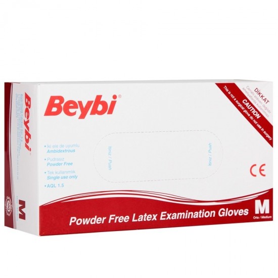 Disposable Latex Gloves, Powder Free Size Medium, 100 gloves per box