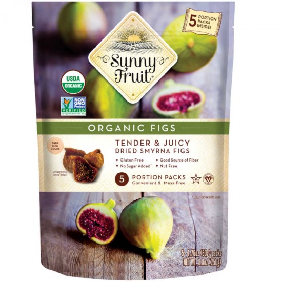 ORGANIC Dried Figs - Sunny Fruit - | Tender & Juicy - NO Added Sugars, Sulfurs or Preservatives | ALLERGEN-FRIENDLY, VEGAN, KOSHER & HALAL, (5x50gr) 250gr, 8.8oz.