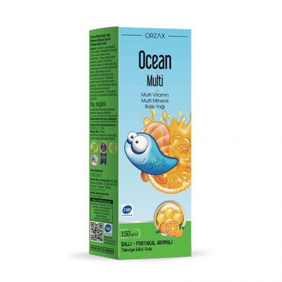 Ocean Multi شراب زيت السمك والفيتامينات المتعددة لتقوية مناعة ونمو الاطفال, اوميغا 3, 11 فيتامين, 5 معادن, جوائز عالمية, نكهة العسل والبرتقال, 150 مل