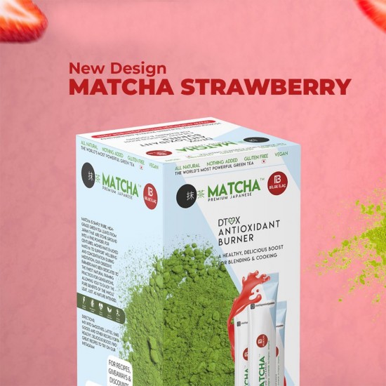 Matcha Premium Japanese Detox Antioxidant Burner, Strawberry Flavored Matcha Tea, Natural Cleansing and Slimming, 20 Sachet
