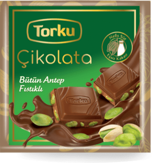 TURKEY CHOCOLATE Bars - TORKU Pistachio Milk Chocolate 65gr (Pack of 6) 