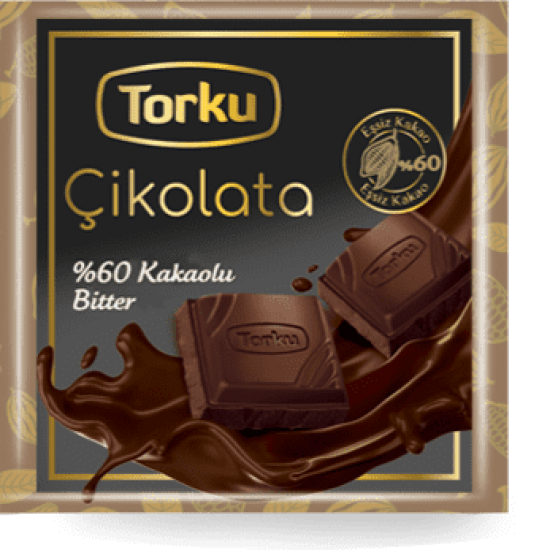 TURKEY CHOCOLATE Bars - TORKU Dark Chocolate,  BITTERSWEET CHOCOLATE 60% CACAO 65gr (Pack of 6) 