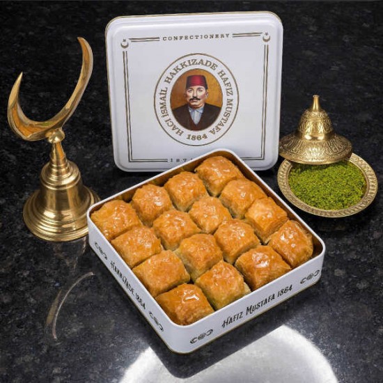 Hafiz Mustafa Turkish Baklava Premium Dry Pistachio Baklava Small Metal Box 1 kg 35.27 oz