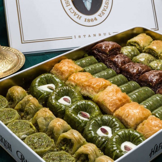 Hafiz Mustafa FREE SHIPPING Turkish Baklava SUPER Premium Baklava Assortment Pistachio Chocolate X Large Metal Box 2200 gr 77.60 oz