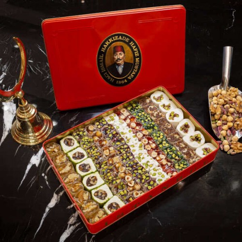 Hafez Mustafa Premium Turkish Delight, Mixed Rolled and Doubled Delight Pistachio Hazelnut Walnut FREE SHIPPING Large Metal Box 1900 gr 67 oz Hafez Mustafa Premium Turkish Delight, Mixed Rolled and Doubled Delight Pistachio Hazelnut Walnut FREE SHIPPING Large Metal Box 1900 gr 67 oz