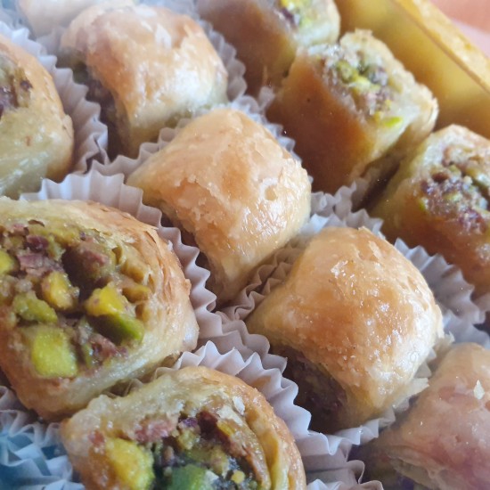 Turkish sweets, Turkish Super Baklava Fingers, Long-Lasting Dry Baklava Fingers with Pistachio 750 gr