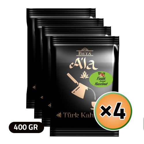 قهوة تركية, قهوة آلا التقليدية, قهوة تركية بالبندق, 4 × 100, 400 غرام قهوة تركية, قهوة آلا التقليدية, قهوة تركية بالبندق, 4 × 100, 400 غرام