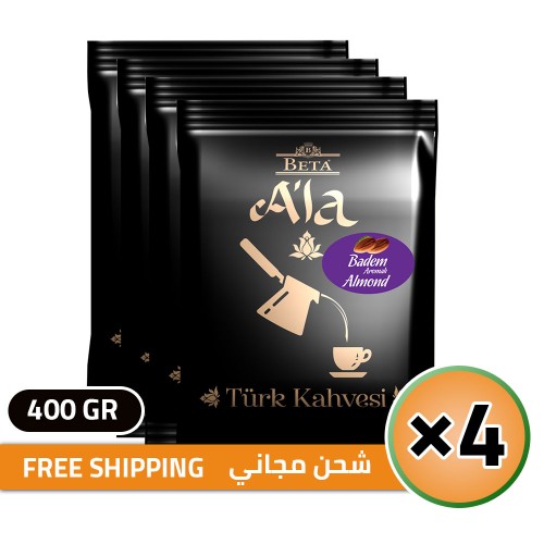 Beta A'la Turkish Coffee with Almond, Traditional Turkish Coffee, FREE SHIPPING, 4 × 100, 400 gr Beta A'la Turkish Coffee with Almond, Traditional Turkish Coffee, FREE SHIPPING, 4 × 100, 400 gr