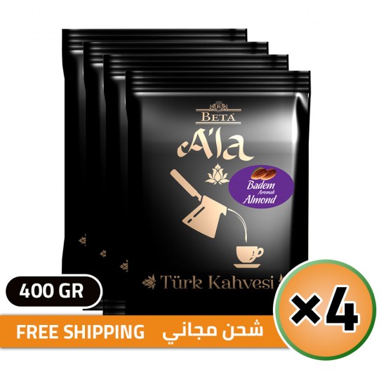 Beta A'la Turkish Coffee with Almond, Traditional Turkish Coffee, FREE SHIPPING, 4 × 100, 400 gr