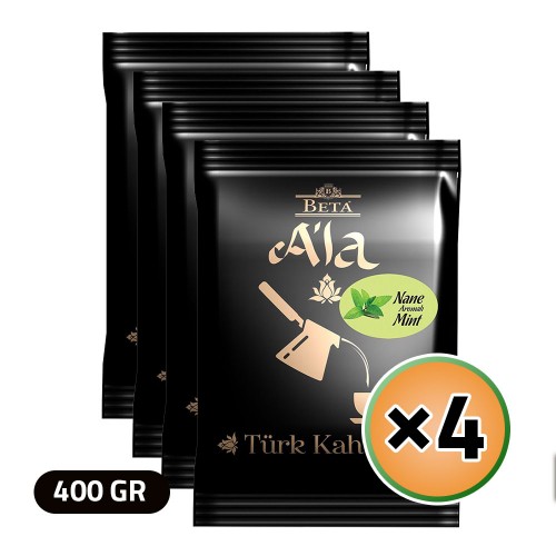 قهوة تركية, قهوة آلا التقليدية, قهوة تركية مع نكهة النعناع, 4 × 100, 400 غرام قهوة تركية, قهوة آلا التقليدية, قهوة تركية مع نكهة النعناع, 4 × 100, 400 غرام