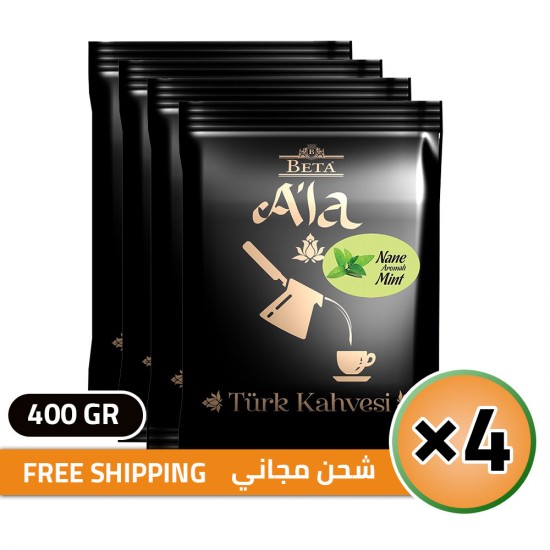 Beta A'la Turkish Coffee Mint flavored, Traditional Turkish Coffee, FREE SHIPPING, 4 × 100, 400 gr 