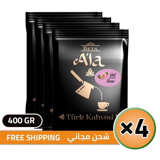 Beta A'la Turkish Coffee Rose flavored, Traditional Turkish Coffee, FREE SHIPPING, 4 × 100, 400 gr 