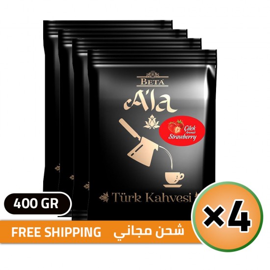 Beta A'la Turkish Coffee Strawberry flavored, Traditional Turkish Coffee, FREE SHIPPING, 4 × 100, 400 gr 