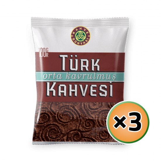 Turkish Coffee, Kahve Dunyasi Coffee, Coffee World, Medium Roast Coffee, 3 × 100, 300 gr